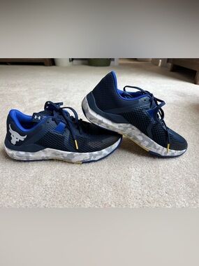 Under Armour Project Rock Navy and Blue Unisex Athletic Shoes with Camo Midsole